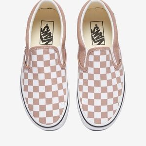 Vans Brown and White Checkered Slip-Ons